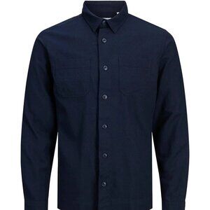 Jack & Jones Navy Long Sleeve Button Up Shirt With Front Chest Pockets